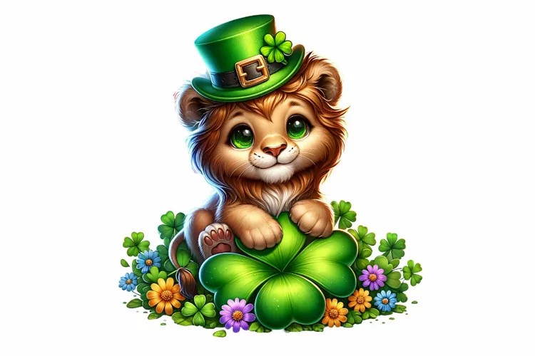 Cute Lion St Patrick’s Day Clipart Sublimation PNG