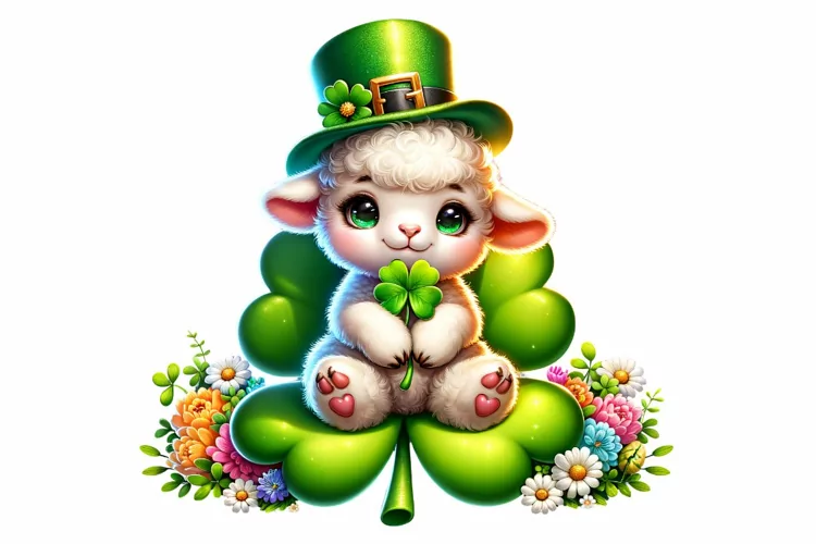 Cute Lamb St Patrick’s Day Clipart Sublimation PNG