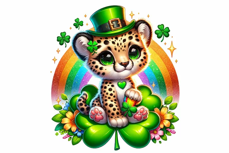 Cute Cheetah St Patrick’s Day Clipart Sublimation PNG