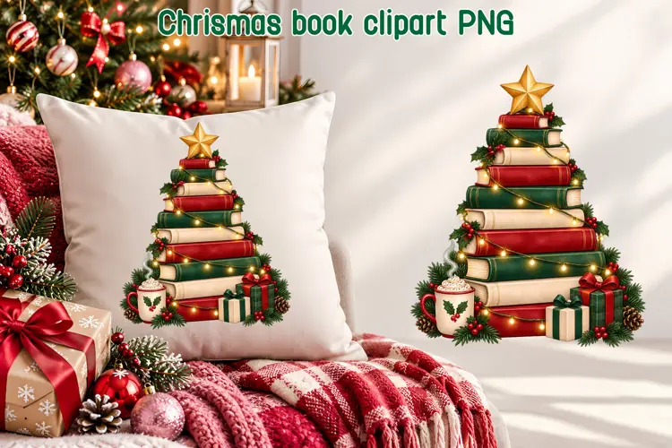 Christmas Book Tree Clipart PNG | Book Lover Sublimation