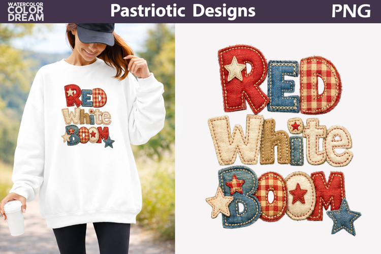 Red White Boom Text Design | Patriotic Sublimation