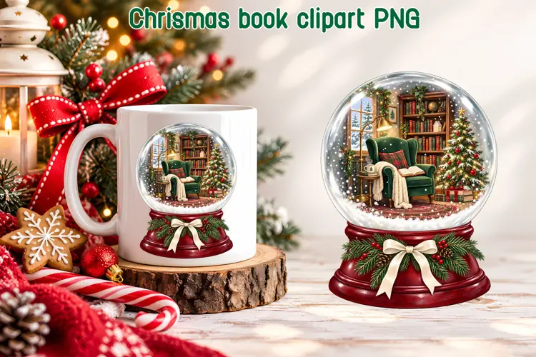 Christmas Book Snow Globe Clipart PNG | Cozy Reading