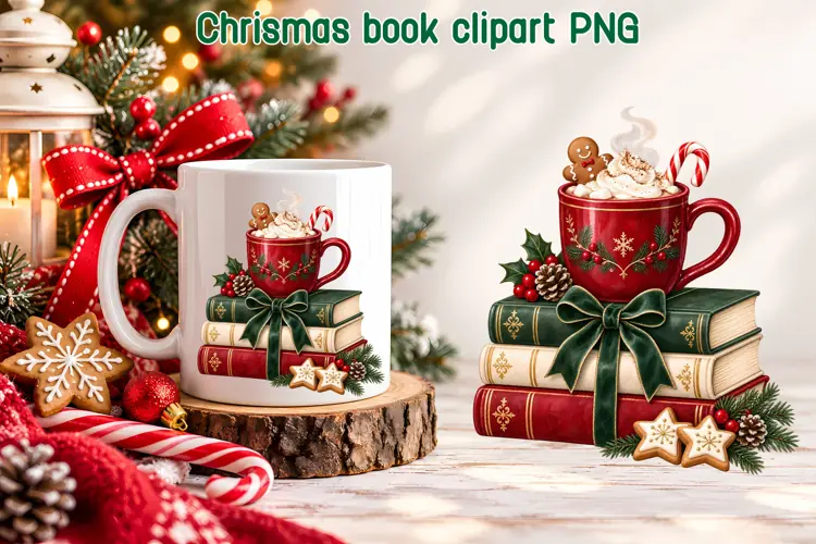 Christmas Book Lover Clipart PNG | Hot Cocoa Sublimation