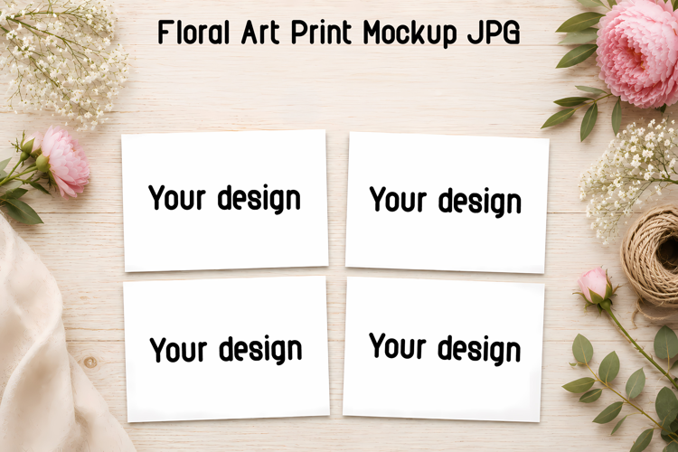 Floral Art Print Clipart Mockup | 4 Designs JPG