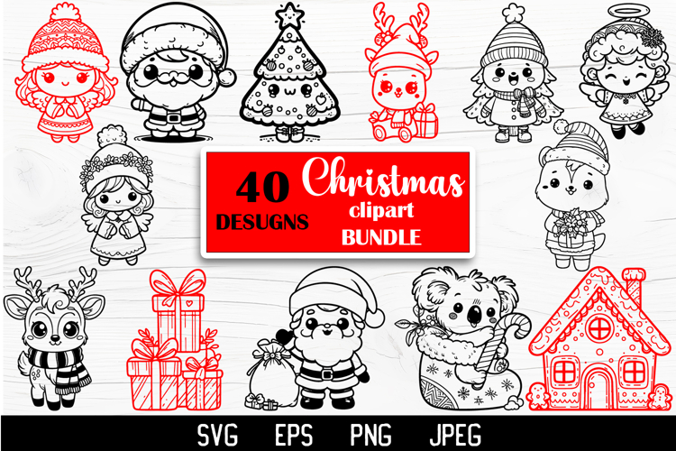 Merry Christmas SVG, Cute Christmas Clipart, BUNDLE