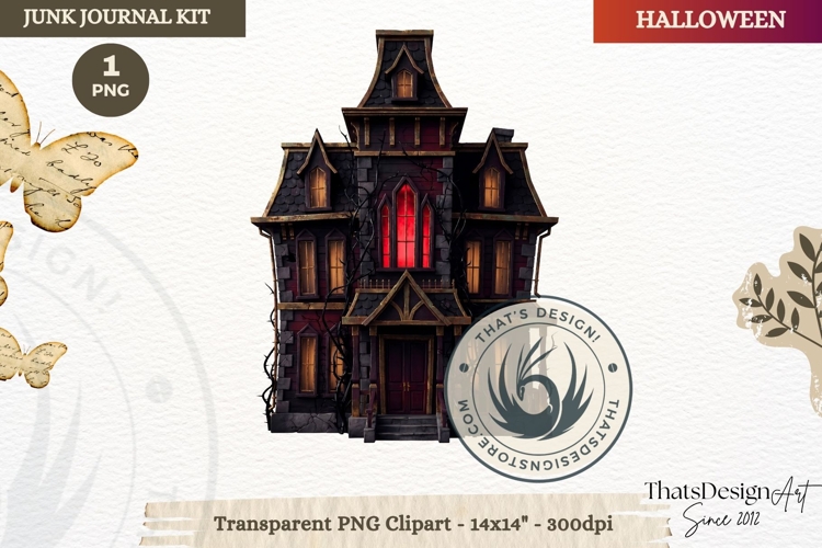 Gothic Haunted House Halloween ephemera clipart Junk Journal