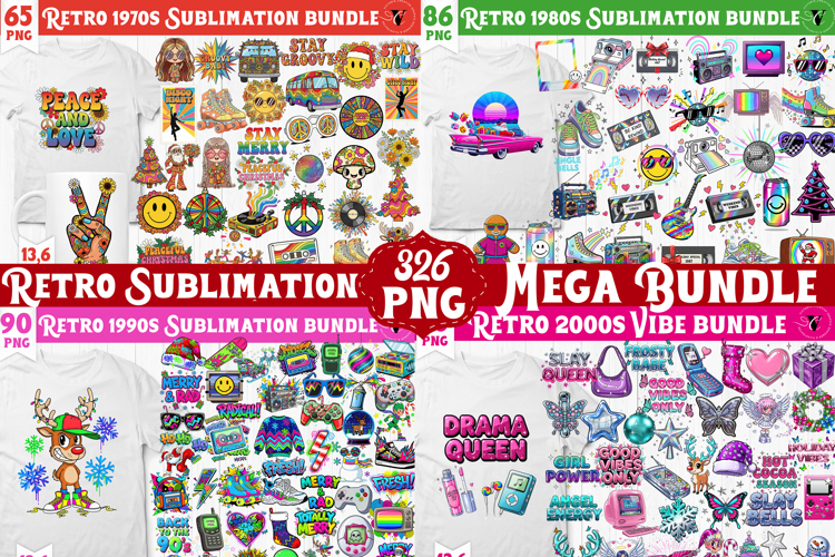 Retro Mega clipart bundle | Aesthetic Nostalgia Sublimation