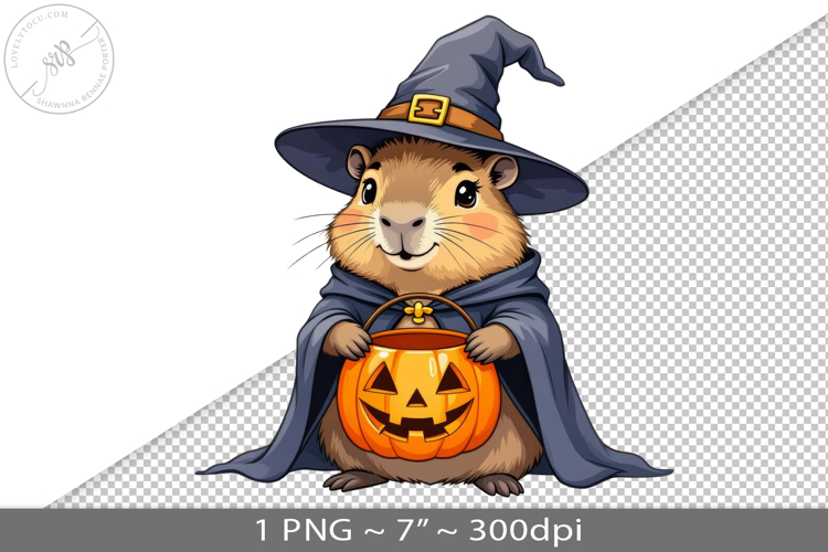 Halloween kawaii capybara witch PNG graphic