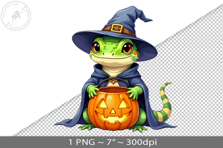 Halloween kawaii lizard wizard PNG graphic