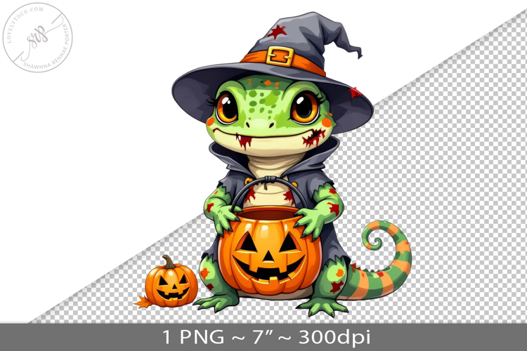 Halloween kawaii lizard zombie PNG graphic