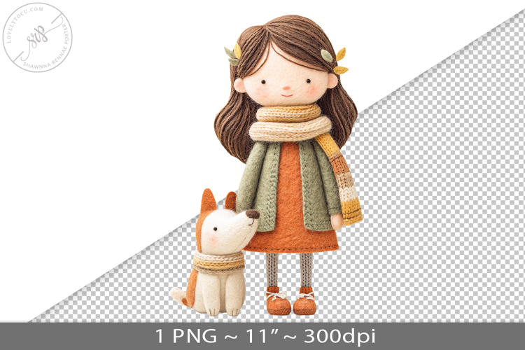 Felted folk art child character PNG graphic