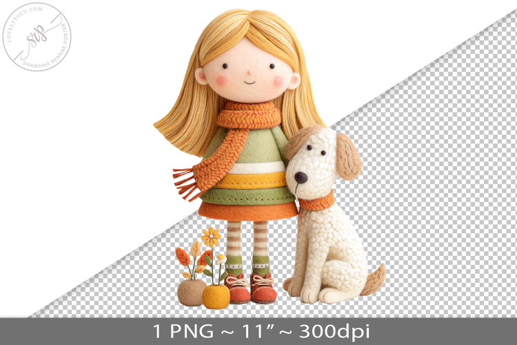 Felted folk art child character PNG graphic