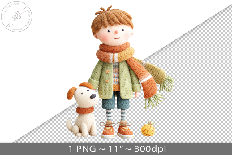 Felted folk art child character PNG graphic