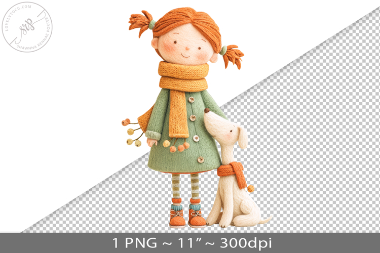 Felted folk art child character PNG graphic