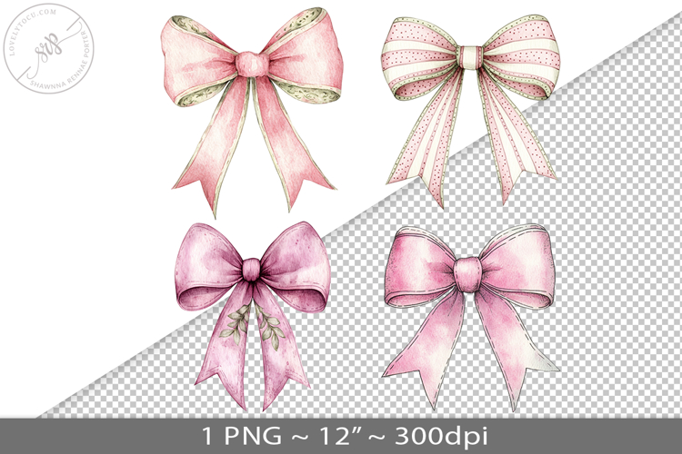 Coquette watercolor bow, PNG graphic