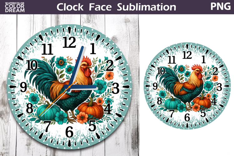 Rooster Pumpkin Floral Clock Face | Thanksgiving Clock
