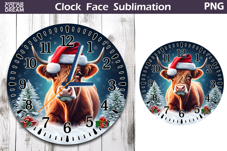 Christmas Highland Cow Clock Face | Cow Clock Design