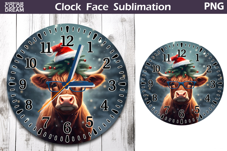 Christmas Highland Cow Clock Face | Cow Clock Design