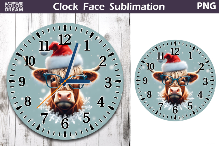 Christmas Highland Cow Clock Face | Cow Clock Design