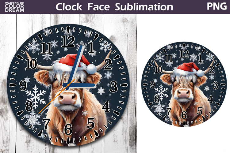Christmas Highland Cow Clock Face | Cow Clock Design