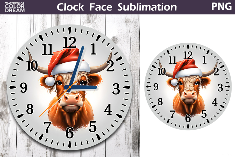 Christmas Highland Cow Clock Face | Cow Clock Design