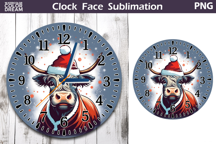 Christmas Highland Cow Clock Face | Cow Clock Design