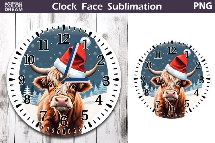 Christmas Highland Cow Clock Face | Cow Clock Design