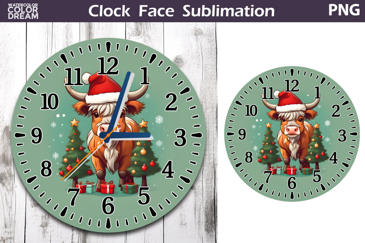 Christmas Highland Cow Clock Face | Cow Clock Design