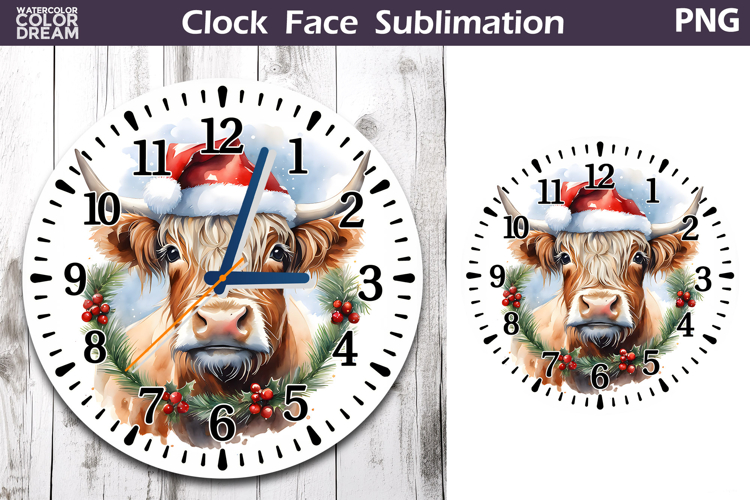 Christmas Highland Cow Clock Face | Cow Clock Design