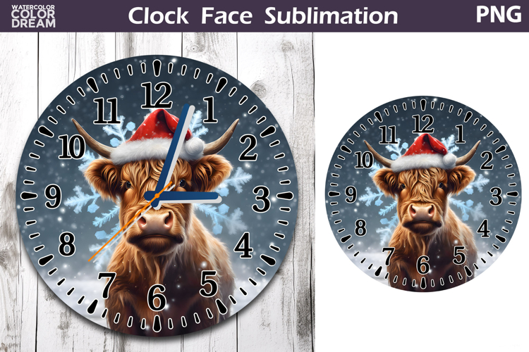 Christmas Highland Cow Clock Face | Cow Clock Design
