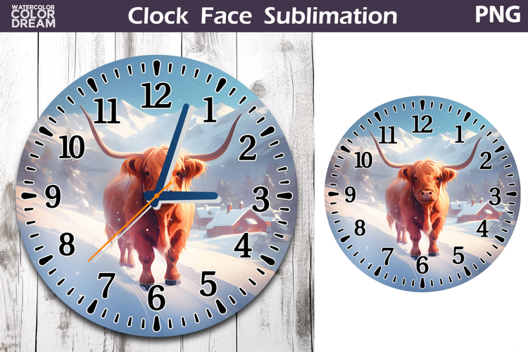 Christmas Highland Cow Clock Face | Cow Clock Design