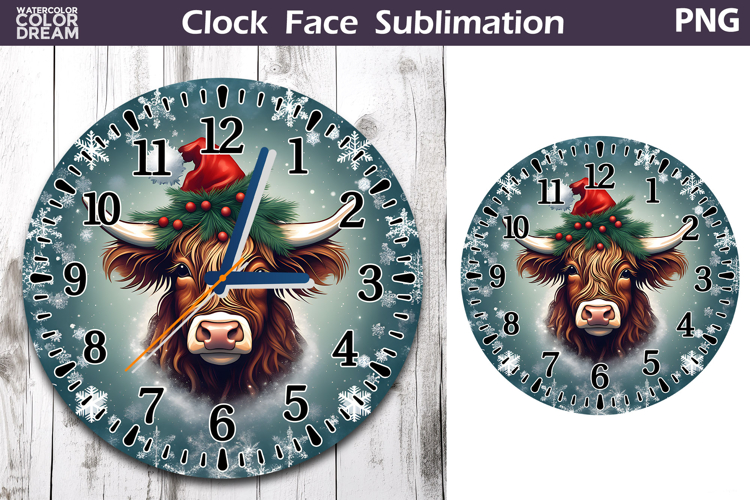 Christmas Highland Cow Clock Face | Cow Clock Design