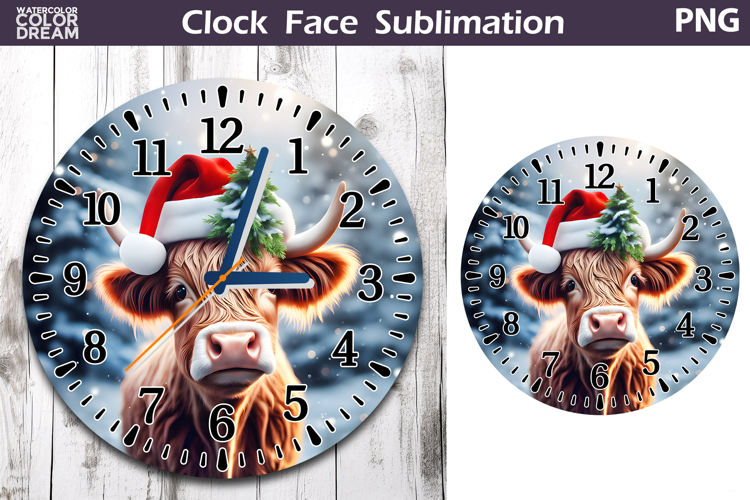 Christmas Highland Cow Clock Face | Cow Clock Design