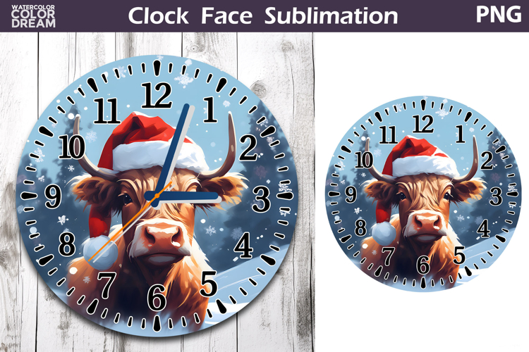 Christmas Highland Cow Clock Face | Cow Clock Design