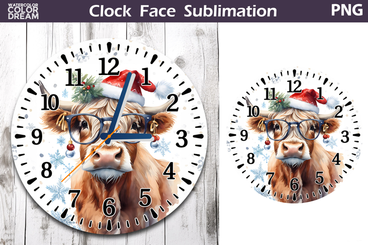 Christmas Highland Cow Clock Face | Cow Clock Design