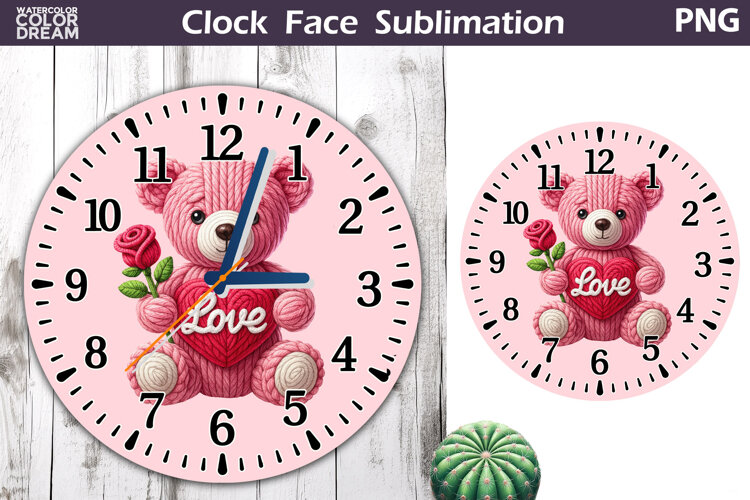 Cute Bear Clock Face Sublimation | Valentine Clock Design example image 1