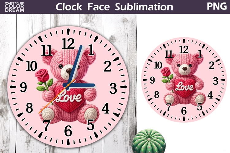 Cute Bear Clock Face Sublimation | Valentine Clock Design