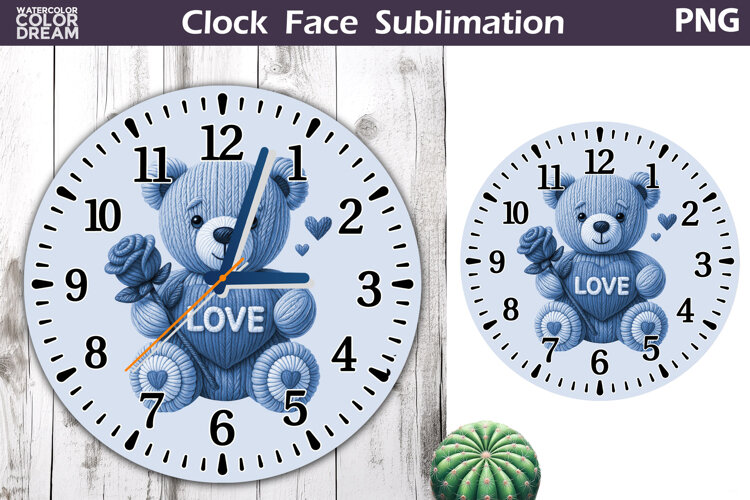 Cute Bear Clock Face Sublimation | Valentine Clock Design example image 1