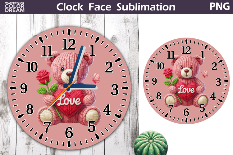 Cute Bear Clock Face Sublimation | Valentine Clock Design