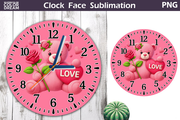 Cute Bear Clock Face Sublimation | Valentine Clock Design example image 1