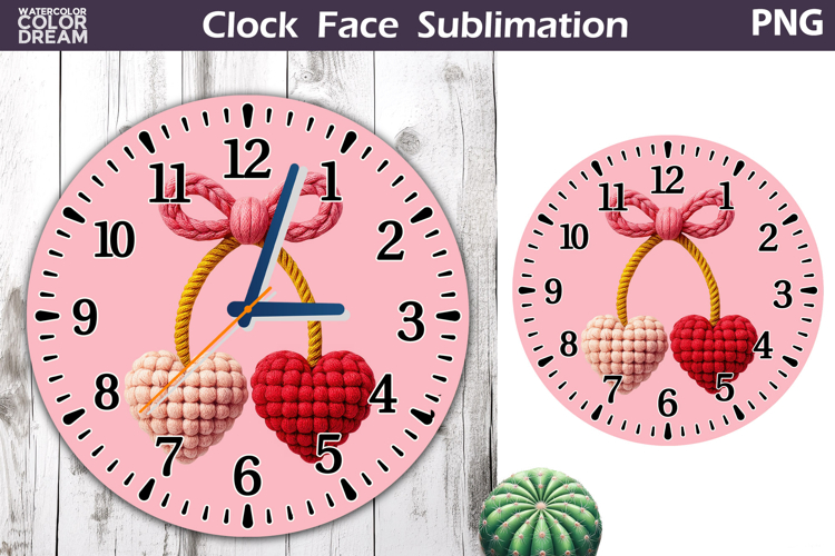 Cherry Heart Clock Face Sublimation | Valentine Clock Design