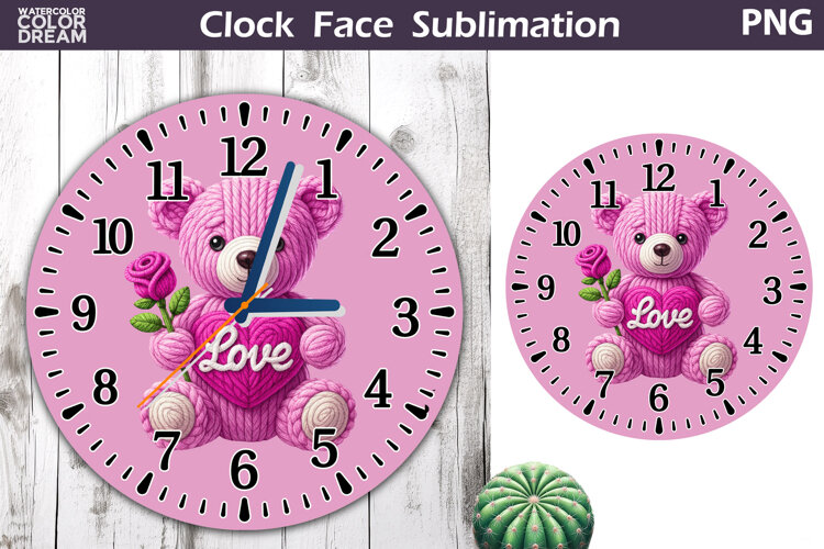 Cute Bear Clock Face Sublimation | Valentine Clock Design example image 1