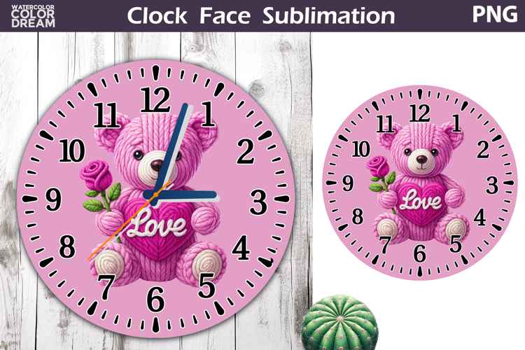 Cute Bear Clock Face Sublimation | Valentine Clock Design
