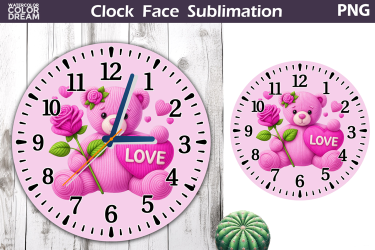 Cute Bear Clock Face Sublimation | Valentine Clock Design