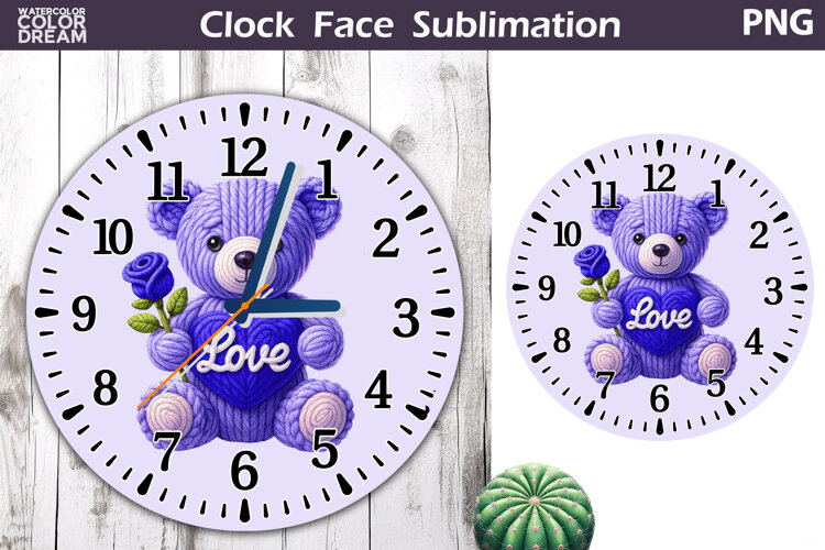 Cute Bear Clock Face Sublimation | Valentine Clock Design example image 1