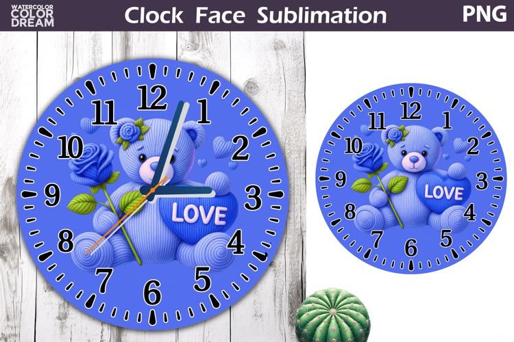 Cute Bear Clock Face Sublimation | Valentine Clock Design