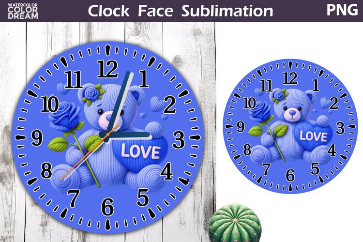 Cute Bear Clock Face Sublimation | Valentine Clock Design example image 1