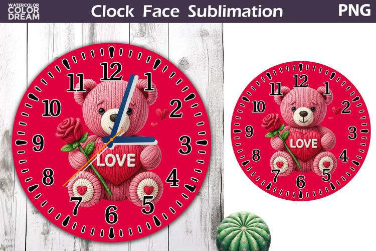 Cute Bear Clock Face Sublimation | Valentine Clock Design