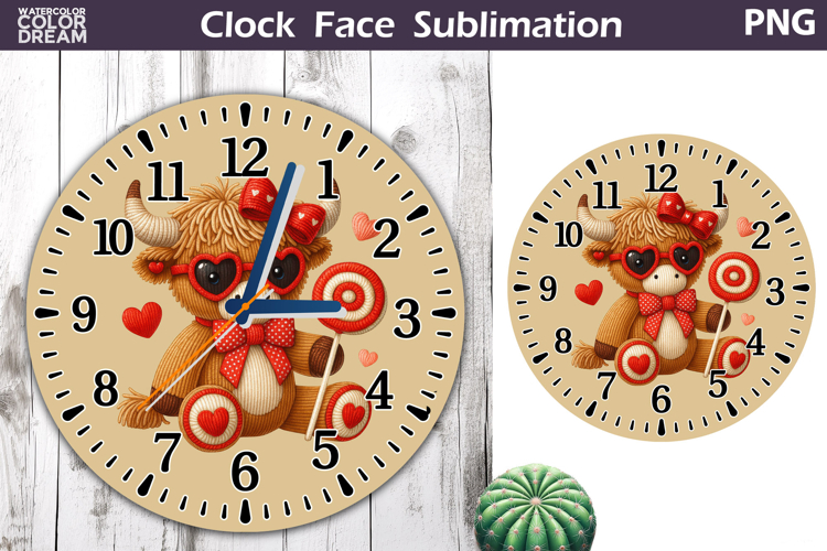 Highland Cow Clock Face Sublimation | Valentine Clock Design