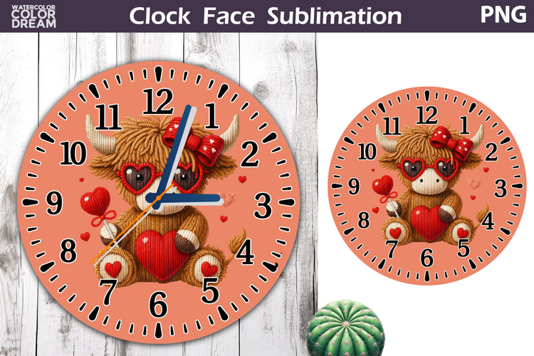 Highland Cow Clock Face Sublimation | Valentine Clock Design